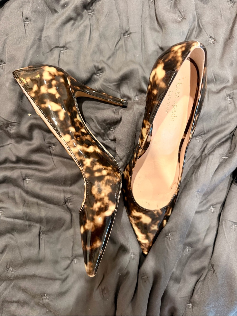 kate spade | Tortoiseshell Patent Leather Pointed-Toe Pumps - Brown/Black (7M)